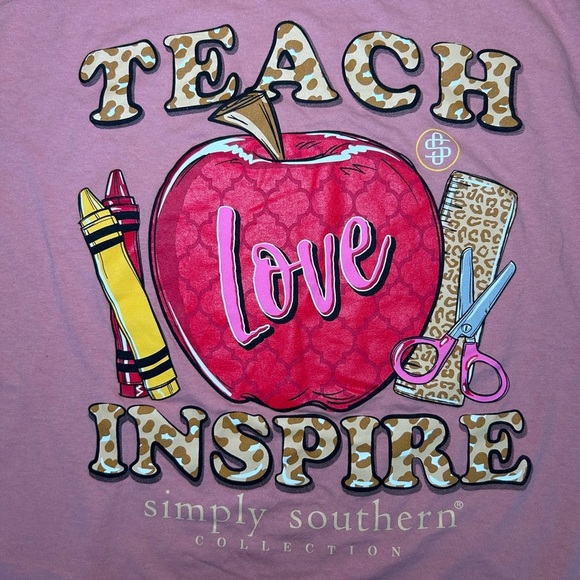 Simply Southern ‘Teach Love Inspire’ Teacher Long Sleeve T-Shirt Women’s Size XL - Picture 9 of 11